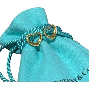 Tiffany and Co Elsa Peretti 11mm 18K Yellow Gold Open Heart Stud Earrings